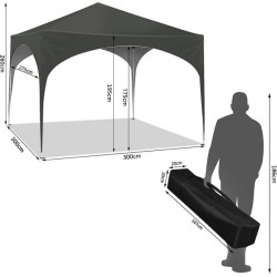 WOLTU Výklopný pavilon, vodotěsný, sluneční clona z oxfordské látky, kovový rám, 3x3 m, šedý