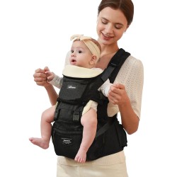 SUNVENO Ergonomické dětské nosítko s odnímatelnou kapucí, dětské sedadlo se slinným hadříkem