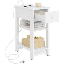 Noční stolek WOLTU s funkcí nabíjení, 2 zásuvky, 2 USB porty, 30x65x45 cm, bílý
