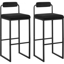 Sada 2 barových židlí/židlí s podnožkou WOLTU , sametové židle/čalouněné židle z kovu, ergonomické, černé