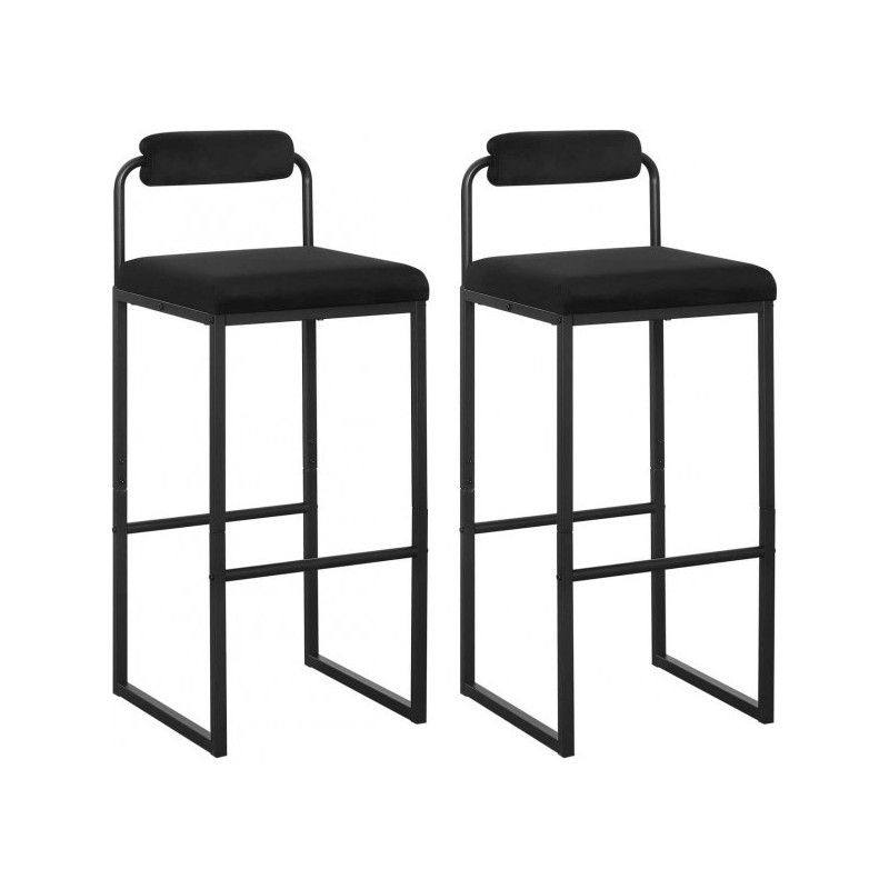 Sada 2 barových židlí/židlí s podnožkou WOLTU , sametové židle/čalouněné židle z kovu, ergonomické, černé