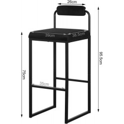 Sada 2 barových židlí/židlí s podnožkou WOLTU , sametové židle/čalouněné židle z kovu, ergonomické, černé