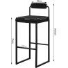Sada 2 barových židlí/židlí s podnožkou WOLTU , sametové židle/čalouněné židle z kovu, ergonomické, černé